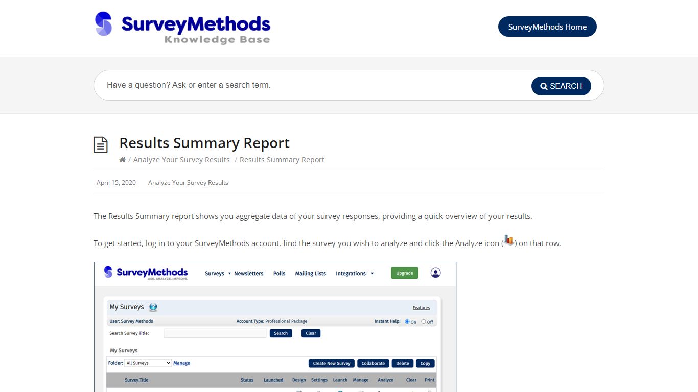 Results Summary Report – SurveyMethods Knowledge Base